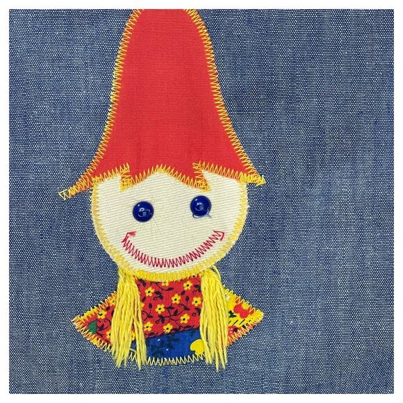 Vintage 70s Jast Girls 2pc Set Youth 5 Denim Vest Yellow Top Yarn Appliqué - Picture 4 of 16